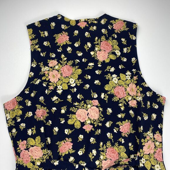 Jessica Scott VTG Floral Button Up Fitted Vest Tie Back Womens Small 90s Blue - Picture 6 of 12